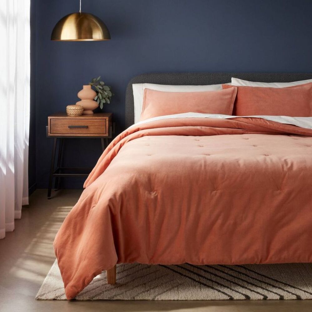 3pc King Machine Washable Velvet Comforter & Sham Set - Terracotta